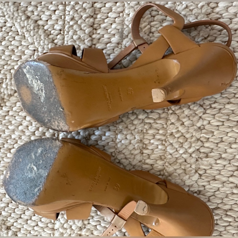 YSL Saint Laurent Tribute Tan Neutral Platform Sandal Size EU 39 US 9 - Picture 9 of 9